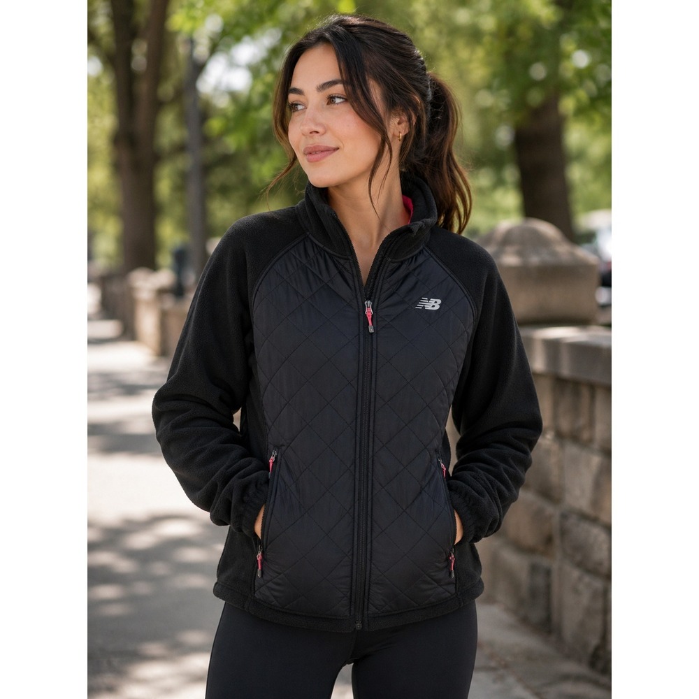New Balance Women's XL Black Quilted Fleece Full Zip Jacket Athletic Outdoor